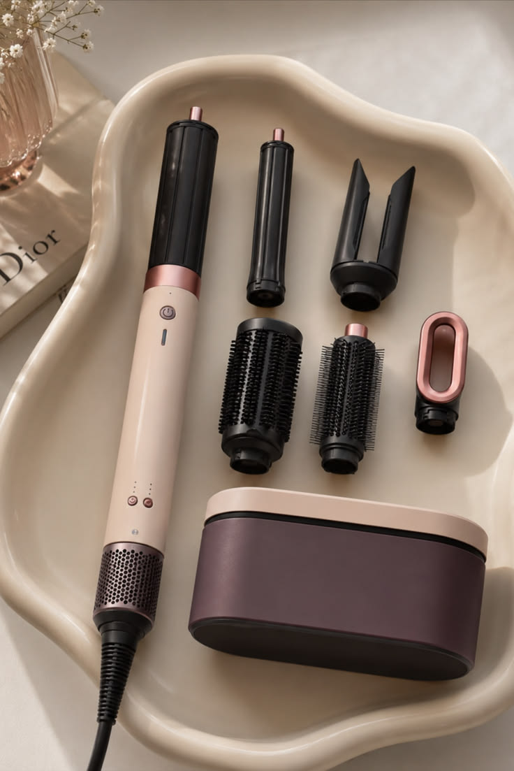 Hair styling tool set with curling and brush attachments